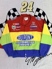 Vintage 90s NASCAR Chase Authentics Jeff Gordon Dupont Rainbow Jacket, Sz Large
