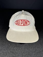 Vintage DuPont Hat Cap Snap Back White Red Advertising Made in USA Mens 90s