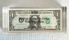 Vintage DuPont Dollar Paperweight Lucite Acrylic Advertising Collectible 1989