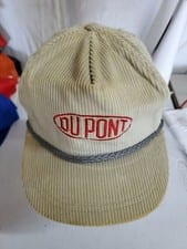 Vintage 1990s DuPont light brown Corduroy Buckle strap Rope Trucker Hat Cap