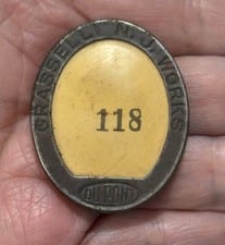 Vintage c1928-36 DuPont Grasselli NJ Works Employee ID Badge #118 Whitehead Hoag